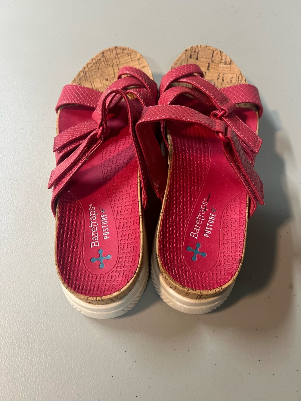 Baretraps Posture+ Selby Pink Strappy Cork Wedge Sandals Women’s Size 7M - Picture 2 of 6